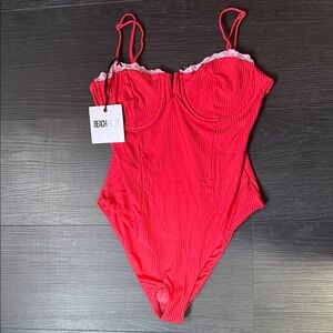 Beach Riot Red Lace-Trimmed One Piece swimsuit